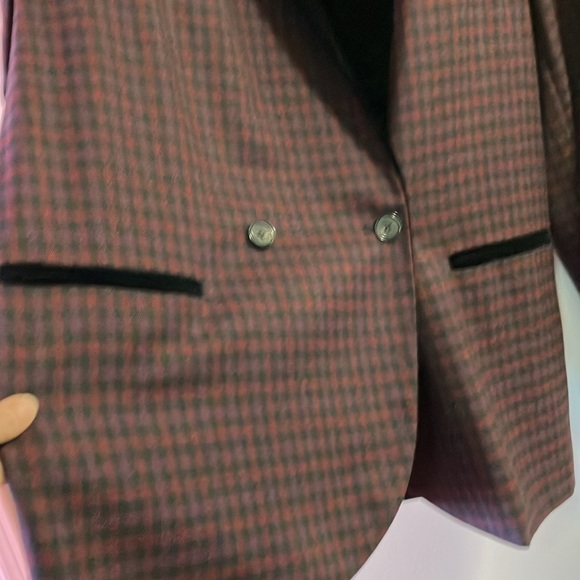 Free People oversized plaid velvet trim blazer size Large - Picture 5 of 11